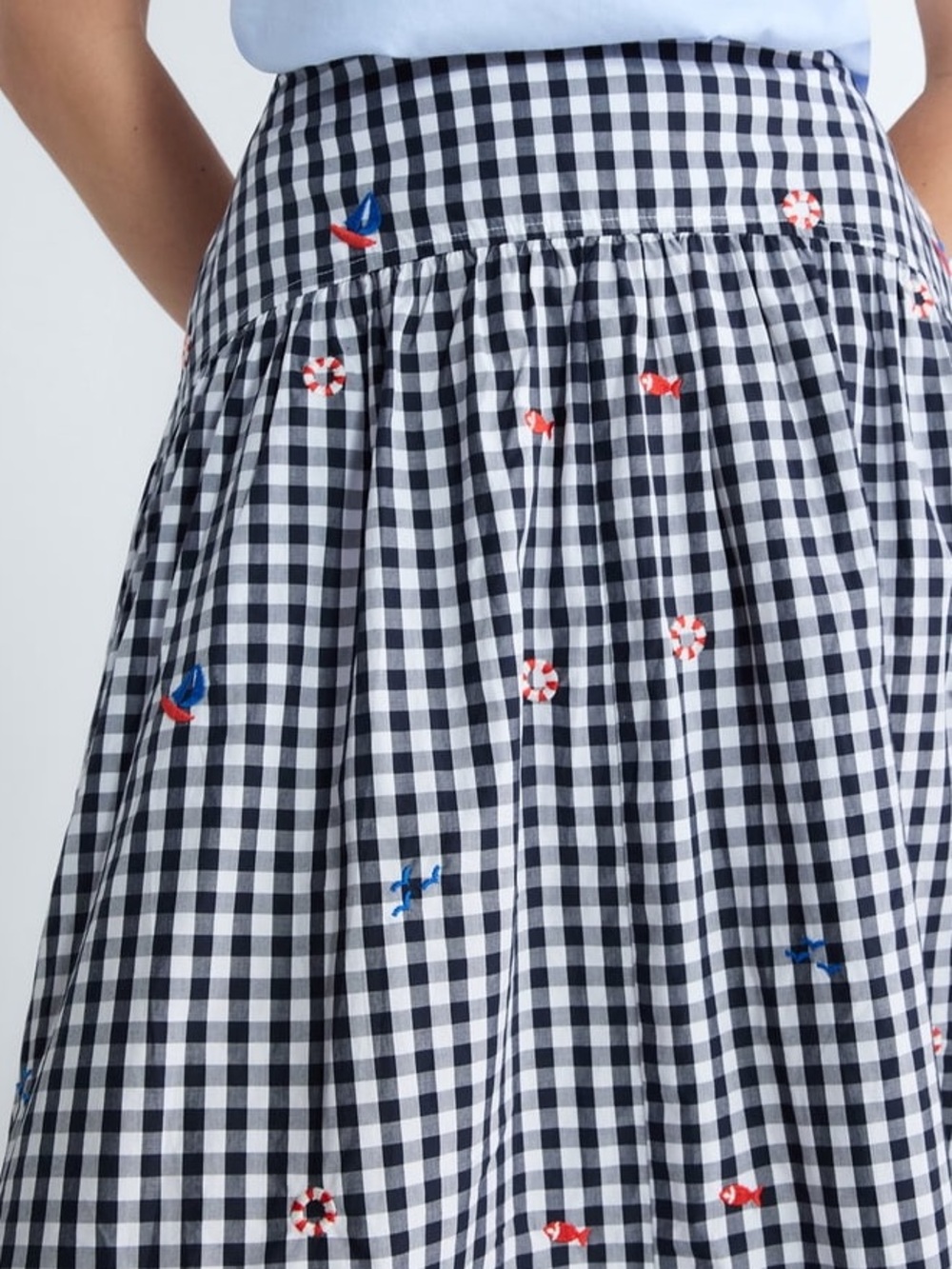 NWT New Free Assembly Black & White Gingham Embroidered Midi Skirt 8 Summer